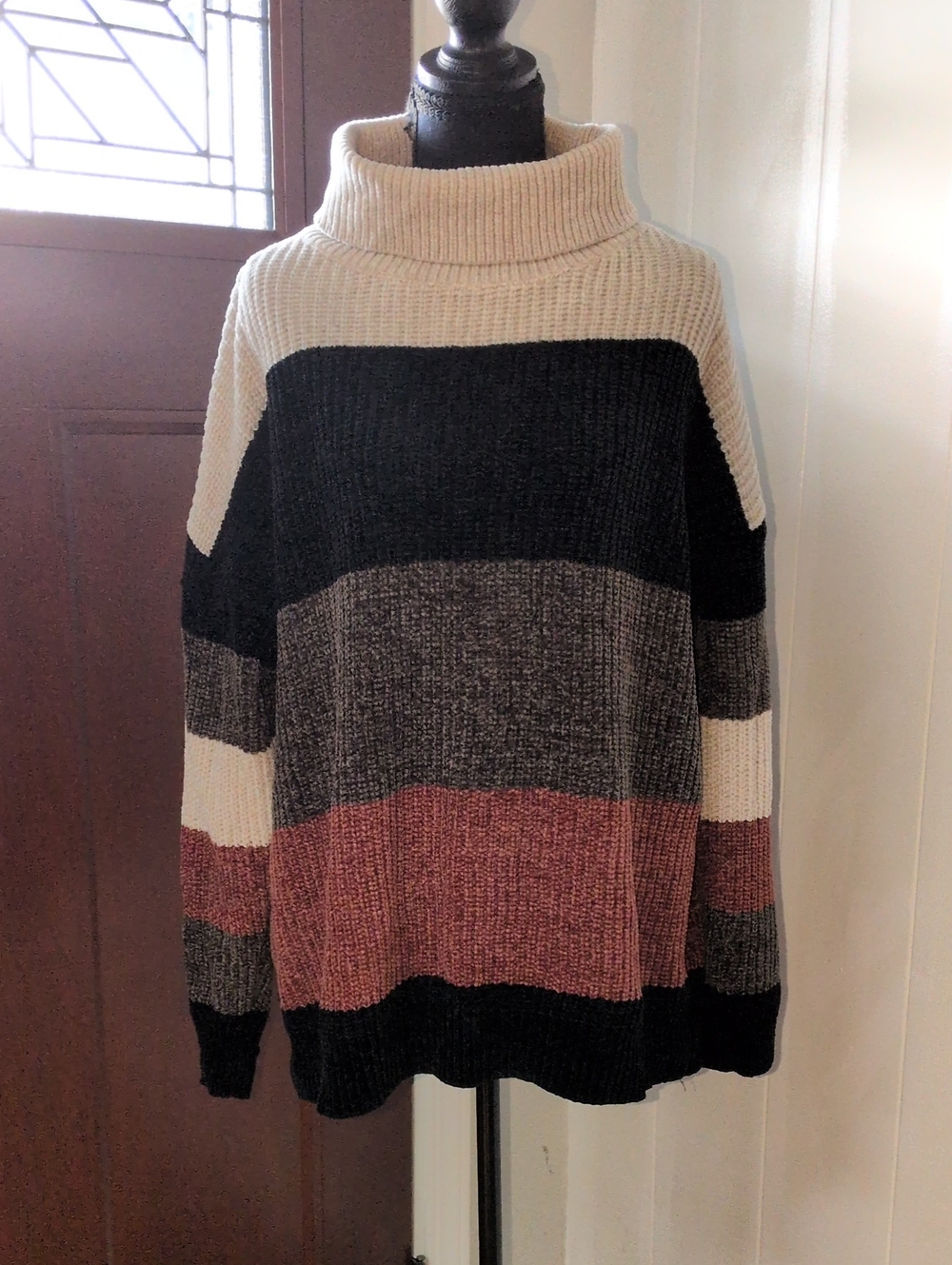 "Vanilla Bay" Oversized Chenille Colorblock Turtleneck Size Small (Fits L-XL)